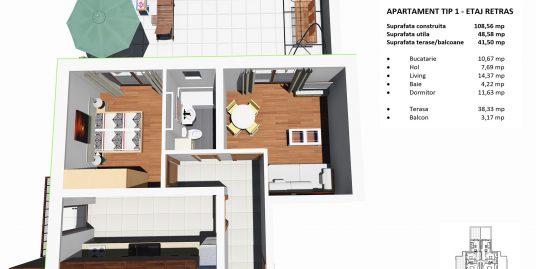 NOU! Apartament 2 camere+ 40 mp terasa Terezian